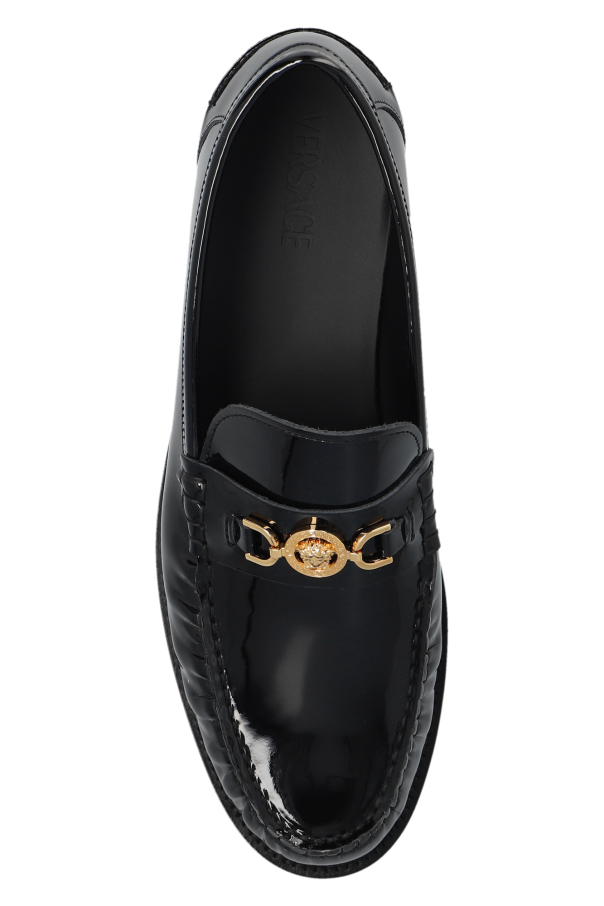 未使用 VERSACE 23SS SQUARE LOAFER PYTHON 45 Versace Python print leather loafers - Black